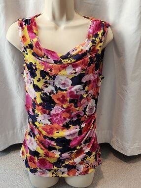 Cable & Gauge Floral Cowl Neck Camisole in Pink, Yellow, Navy
